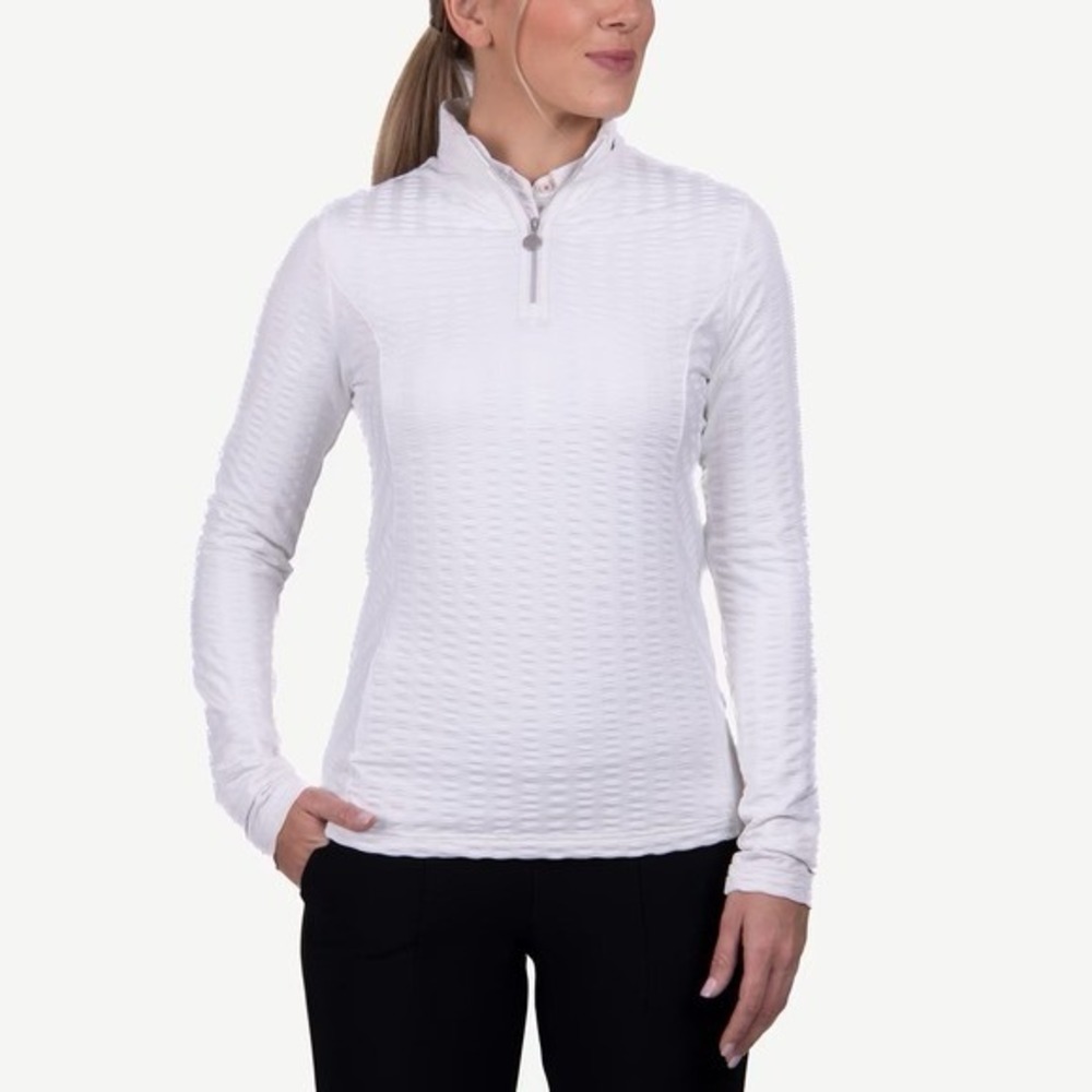 Kjus Radiation Half Zip Pullover Womens 40 L White‎ Textured Golf Top UPF 50+
